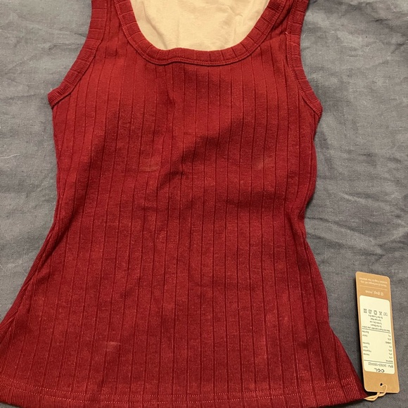 OGL Deep Red Ribbed Tank Top - Picture 2 of 4